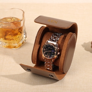 Personlize Leather Watch Case for Him, Travel Watch Storage Box, Custom Leather Watch Case for 3 Watches, Father&#39;s Day Gift, Bestman Gift