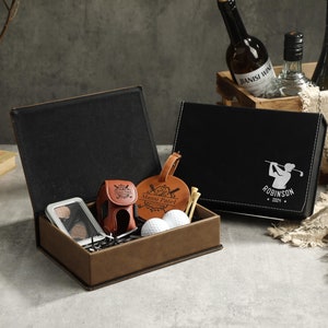 Gepersonaliseerde golfcadeauset, cadeau voor golfer, golfballen, golftaslabel met golft-shirts, balmarkeringsset voor gazongereedschap, golfcadeaus voor mannen