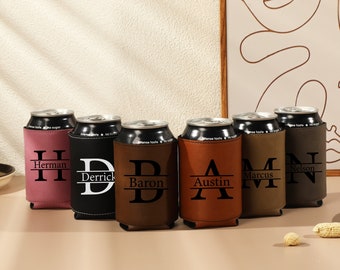 Groomsmen Leather Can Cooler Holder, Groomsmen Gifts Personalized, Engraved Can Cooler, Beer Can Holder, Groomsmen Wedding Gift, Best Man