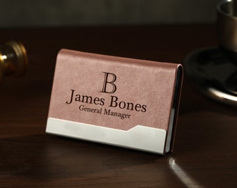 Personalised Leather Business Card Holder, Engraved Custom Name Business Card Case, Credit Card Holder Wallet, Business Gift for Men/Women