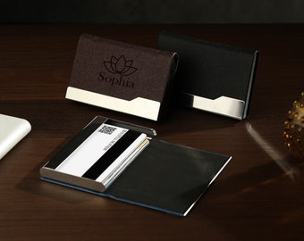 Personalised Leather Business Card Holder, Engraved Custom Name Business Card Case, Credit Card Holder Wallet, Business Gift for Men/Women