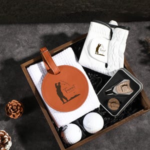 Personalized Golf Gift Set, Gift Set for Golfer, Golf Bag Tag with Golf Tees,Gifts for Men,Lawn Tools Ball Markers Set,Golf Towel,Golf Glove