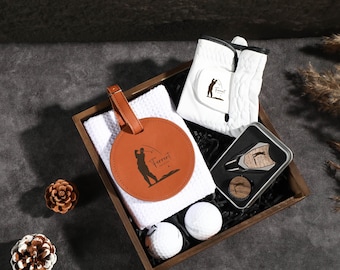 Personalized Golf Gift Set, Gift Set for Golfer, Golf Bag Tag with Golf Tees,Gifts for Men,Lawn Tools Ball Markers Set,Golf Towel,Golf Glove
