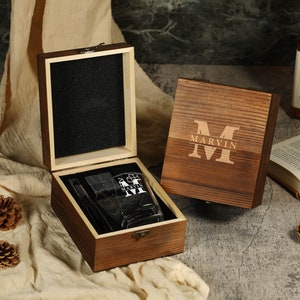 Personalized Whiskey Box,Whiskey Glass Set, Father&#39;s Day Gift, Custom Barware Gift Set,Gift for Him, Custom Wooden Box, Engraved Whiskey Set
