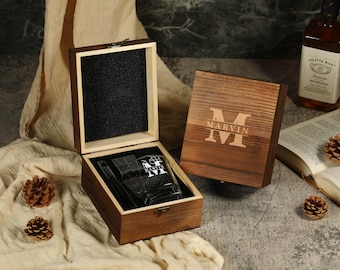 Coffret à whisky personnalisé, ensemble de verres à whisky, cadeau fête des pères, ensemble cadeau d'articles de bar personnalisé, cadeau pour lui, boîte en bois personnalisée, ensemble de whisky gravé