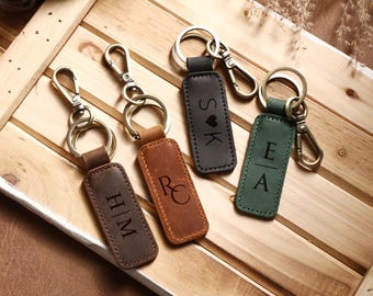 Personalize Leather Keychain, Customized Keychain, Engraved Keychain for Men, Gift for Him, Leather Keyring, Anniversary gift, Gift for Dad
