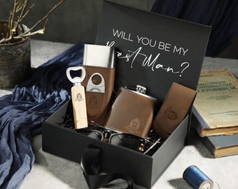 Coffret cadeau personnalisé garçon d'honneur, cadeau décapsuleur/lunettes de soleil/flacon en cuir, cadeaux de mariage, idées cadeaux garçons d'honneur, cadeau papa, cadeau homme