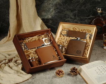 Personalisierter Leder-Flachmann mit Flaschenöffner-Set, benutzerdefinierter 6-Unzen-Flachmann, Trauzeugen-Geschenkset, Vatertagsgeschenk