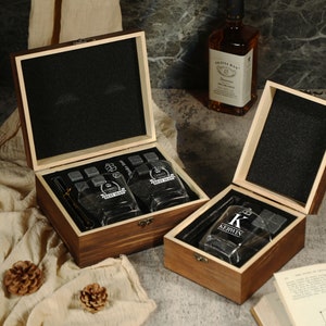 Personalized Whiskey Box,Whiskey Glass Set, Father&#39;s Day Gift, Custom Barware Gift Set,Gift for Him, Custom Wooden Box, Engraved Whiskey Set