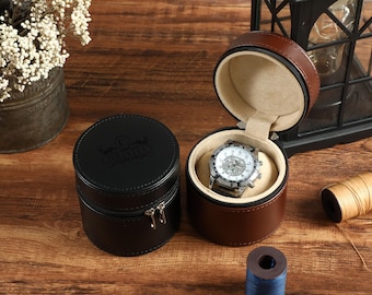 Custodia per orologio in pelle personalizzata, scatola da viaggio per orologio, scatola per orologio in pelle personalizzata, regalo per testimone dello sposo, contenitore per orologi, regali per lui, regalo per papà