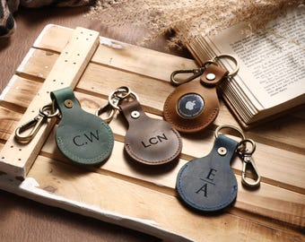 Personalized AirTag Holder, Custom Leather AirTag Case, Monogrammed AirTag Cover, Leather Keychain, Gift for Her, Office Gifts, Pet Airtag