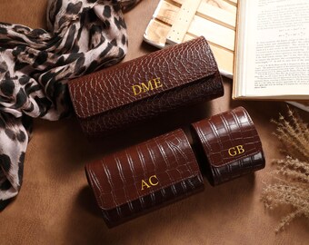 Personalized Brown Leather Watch Roll, Travel Watch Case, Custom Initial Watch Case, Gift For Him,Groomsmen Gifts, Gift For Dad,Watch Holder