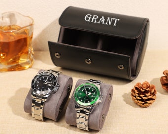 Boîtier de montre en cuir noir personnalisé, boîte de rangement de montre de voyage, boîtier de montre en cuir personnalisé pour 3 montres, cadeau de la fête des Pères, cadeau Bestman