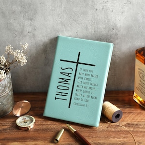 Bible Verse Leather Notebook, Personalized Christian Journal, Christian Gift, Religious Baptism Gifts, Communion Gifts, Pastor Gifts