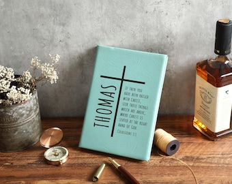 Bible Verse Leather Notebook, Personalized Christian Journal, Christian Gift, Religious Baptism Gifts, Communion Gifts, Pastor Gifts