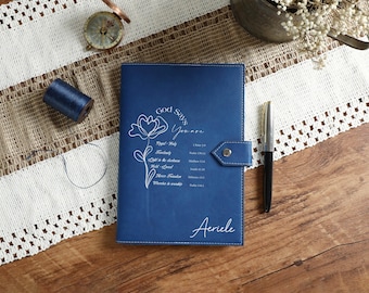 Personalized Prayer Journal for Her, Leather Notebook, Bible Verse Notebook, Gratitude Journal, Retirement Birthday Gift, Religious Gifts