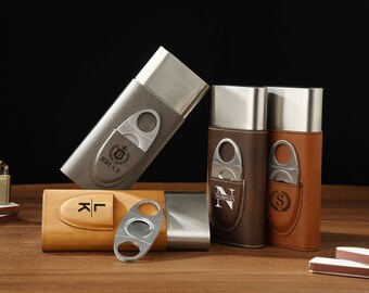 Personalized Cigar Case With Cutter, Engraved Cigar case, Groomsmen Gift, Cigar Holder, Gift for Him, Father's Day Gifts, Personalized Gift