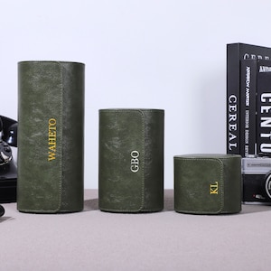 Personalizza la custodia per orologio in pelle verde retrò per lui, scatola porta orologi da viaggio, custodia per orologio in pelle PU personalizzata, regalo per la festa del papà, regalo Bestman
