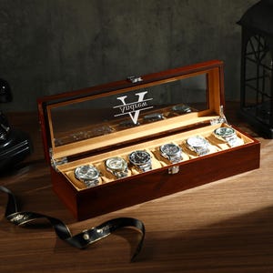 Personalized Watch Storage Case, Wooden Watch Box, Luxury Watch Box Gift For Him, Groomsman Gift, Anniversary Gift, 3/6/10 Slots Watch Case