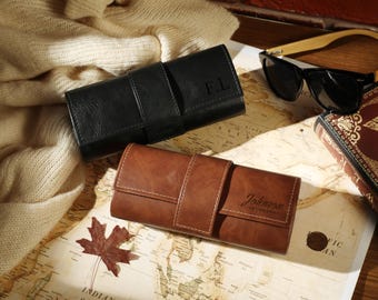 Leather Sunglasses Case Eyeglasses Case, Personalized Mens Glasses Case, Groomsmen Gift,Wedding Party Gifts,Vintage Glasses Case for Him Her