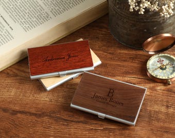 Engraved Custom Name Business Card Case, Personalised Leather Business Card Holder, Credit Card Holder Wallet, Business Gift for Men/Women
