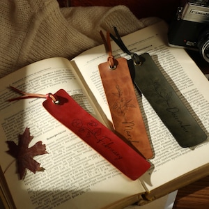 Custom Name Bookmark, Birth Month Flower Bookmark, Personalized Gift for Book Lovers, Leather Bookmarks, Gifts for readers, Gift for her