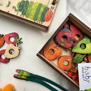 The very hungry caterpillar lacing set in wooden box