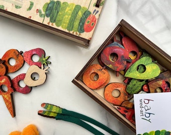 The very hungry caterpillar lacing set in wooden box