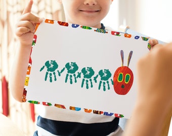 Art de bricolage d'empreintes digitales et d'empreintes digitales | Fête d'anniversaire de chenille très affamée | Téléchargement instantané | Carte de fête d'anniversaire | Non modifiable