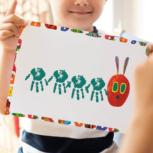 Handprint & Fingerprint DIY Art | Very Hungry Caterpillar Birthday Party | Instant Download | Birthday Party Card | Not editable