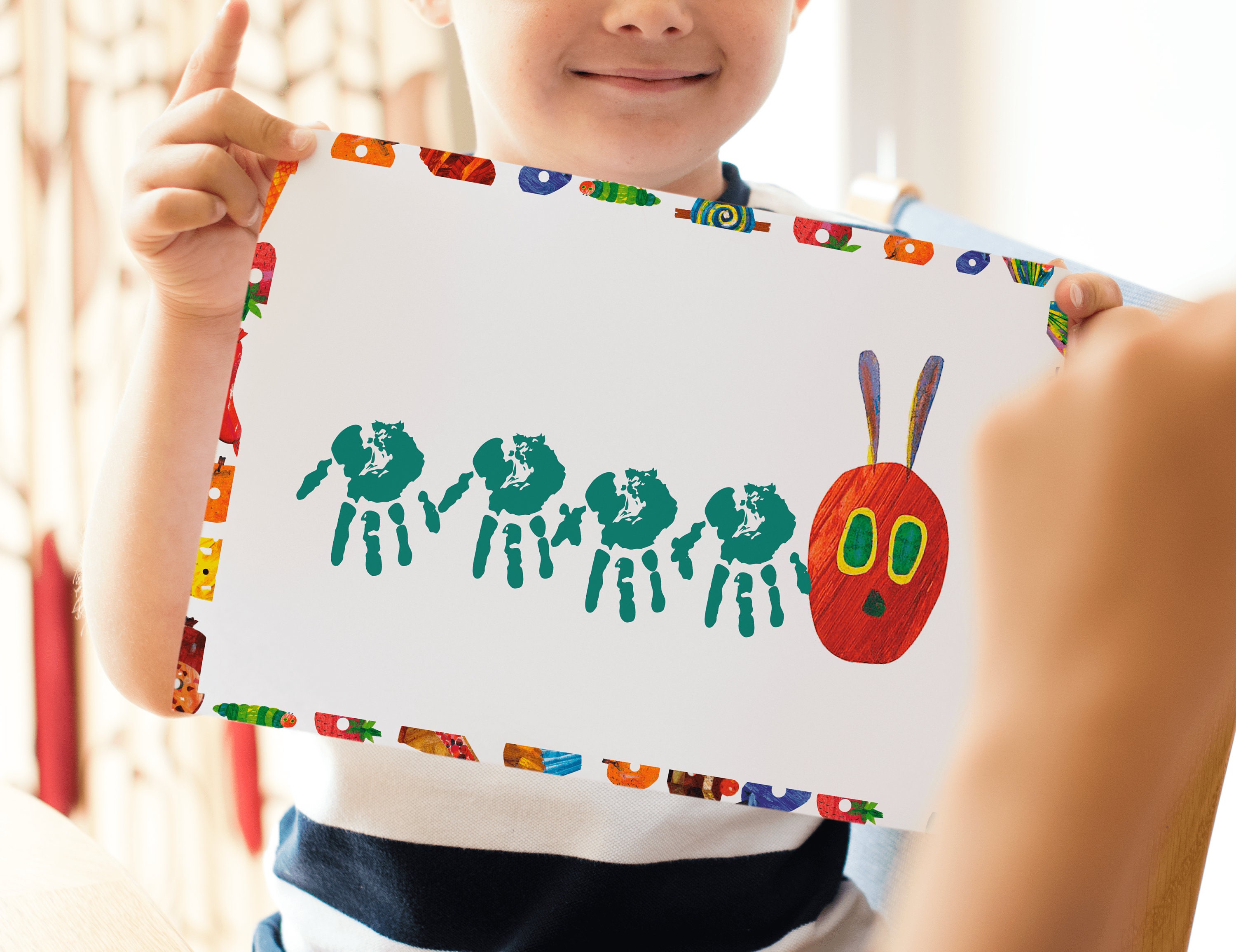 Handprint & Fingerprint DIY Art | Very Hungry Caterpillar Birthday Party | Instant Download | Birthday Party Card | Not editable