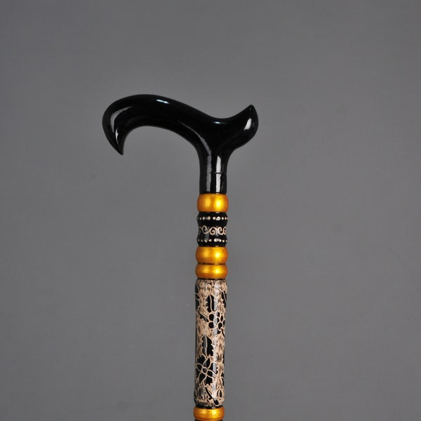 Flower and snake Figured Handmade Walking Stick  - Classy and Stylish Cane for Women and Men, Gold color embroidered walking stick