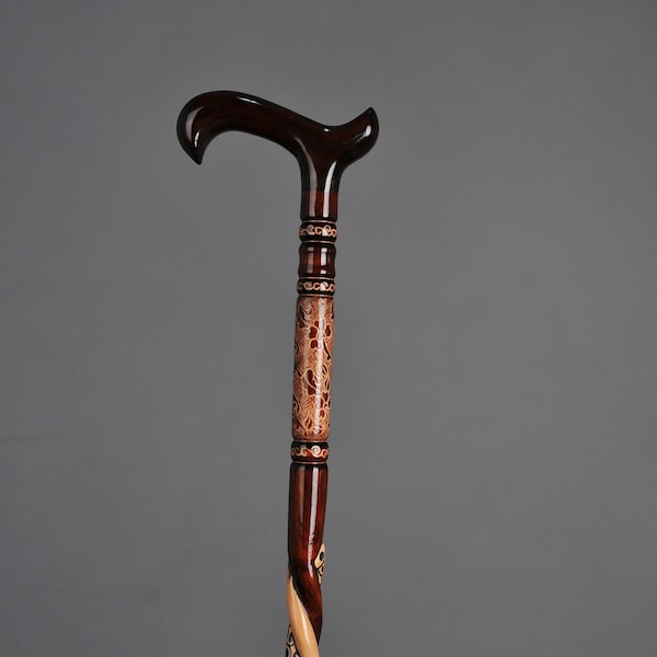 Spiral Shaped Handmade Walking Stick out of Cornel Wood - Classy and Stylish Cane for Women and Men