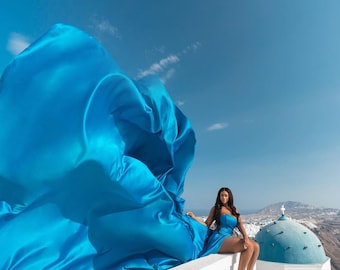 Satin Flying Dress | 4.5 Meter Train, Photoshoot Gown