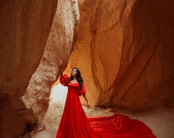 Long Flying Dress | Flying Dress for Photoshoot| Long Train Dress | Photoshoot Dress | Flowy Dress | Satin Dress | Santorini Flying Dress