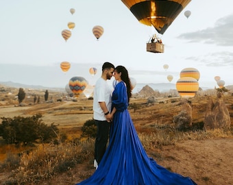 Satin Flying Dress | 4.5 Meter Train, Photoshoot Gown