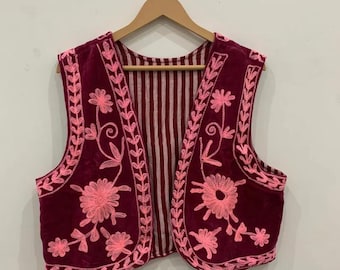 Velvet Short Vest and Jacket Classical Jacket Robe Velvet vest handmade jacket's, women's clothing, gift for her Floral suzani jacket