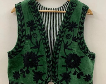 Vantage Samt Stickerei Weste | Susani Weste | Floral Samt Suzani Weste |Boho Weste | Samt Suzani Kurzjacke | Boho Taille Mantel