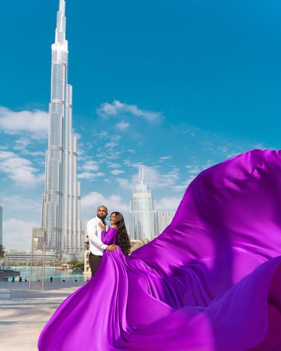 Satin Flying Dress | Long Train Photoshoot Gown, Infinity Style Satin Flying Dress | Long Train Photoshoot Gown, Infinity Style