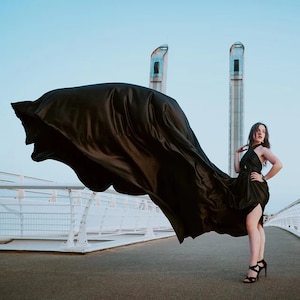 long Satin yellow dress, Flying satin dress, Long train dress, Different colors, Wide and long train, Photo shoot dress, Maternity dress