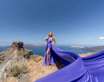 Satin Infinity Kleid, schulterfreies fliegendes Kleid, Fotoshootingkleid