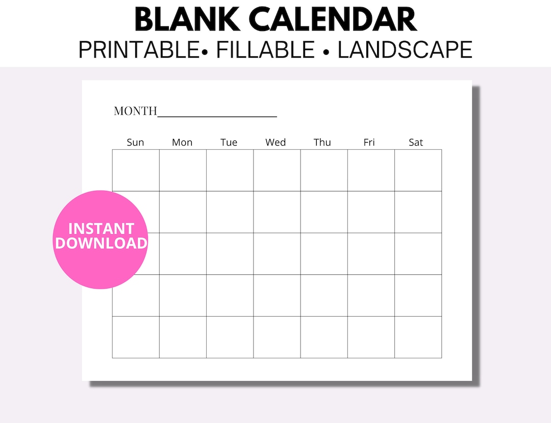 Blank Monthly Calendar| Minimalist Calendar| Printable and Fillable ...