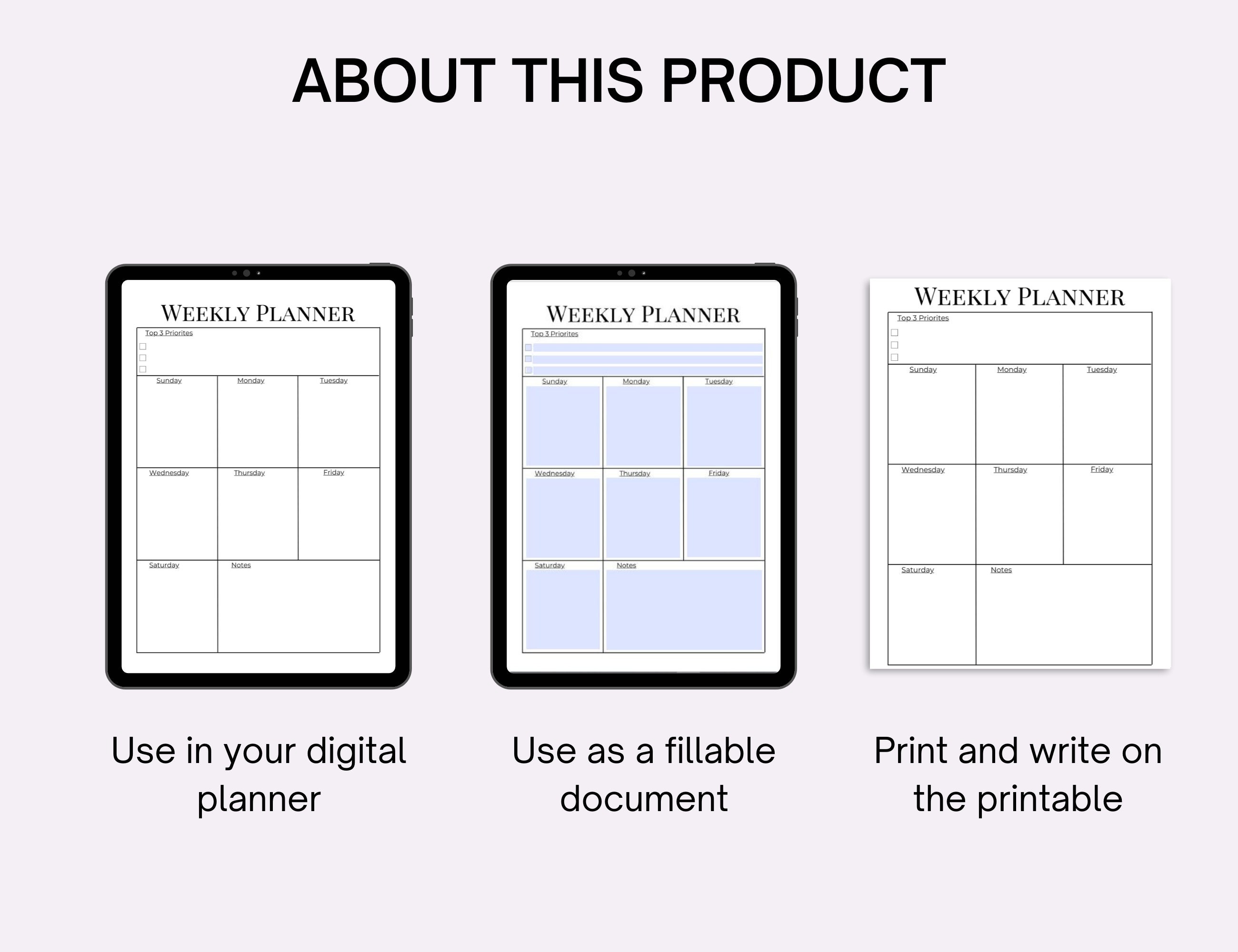 Minimalist Weekly Planner| Weekly Planner Printable| Week at a Glance ...