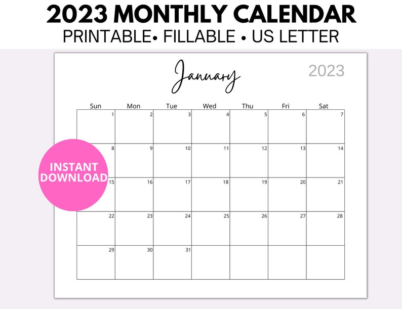 Calendario mensual 2023 / Calendario imprimible y rellenable Etsy España