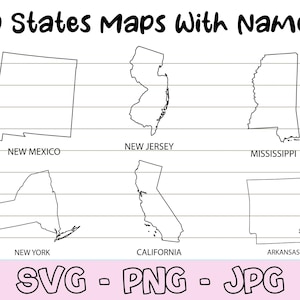 50 States Outline Svg, United States Map Svg, America Maps Digital, USA States Svg, Map Vector, Map USA, USA Clipart, Silhouette Cut Files.