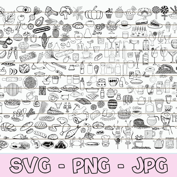 Fast Food Svg, Food Doodle Clipart, Breakfast Svg, Food Svg Bundle, Sweets Svg, Food Vector, Cute Food Svg, Food Clipart, Food Svg File, PNG