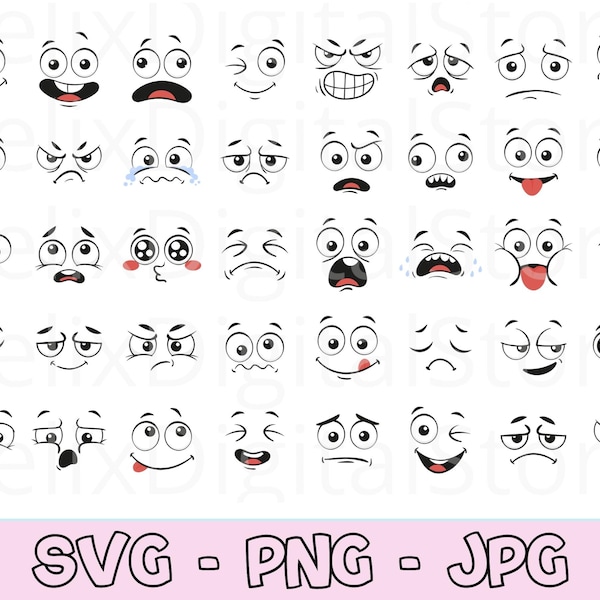 Cartoon Faces Svg, Emoji Faces Svg, Eyes Svg, Cute Faces Svg, Emoji Clipart, Funny Face Svg, Cartoon Clipart, Faces Svg, Cartoon Vector.