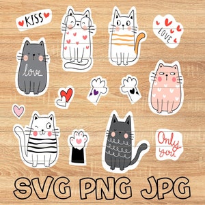 Cute Cat Sticker Svg Bundle for Cricut, Digital Design Vector, Printable Funny Stickers, Kids Sticker Print and Cute Svg, Instant Download
