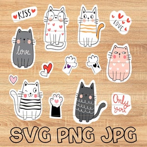 Mignon Cat Sticker Svg Bundle pour Cricut, Digital Design Vector, Printable Funny Stickers, Kids Sticker Print et Cute Svg, Téléchargement instantané