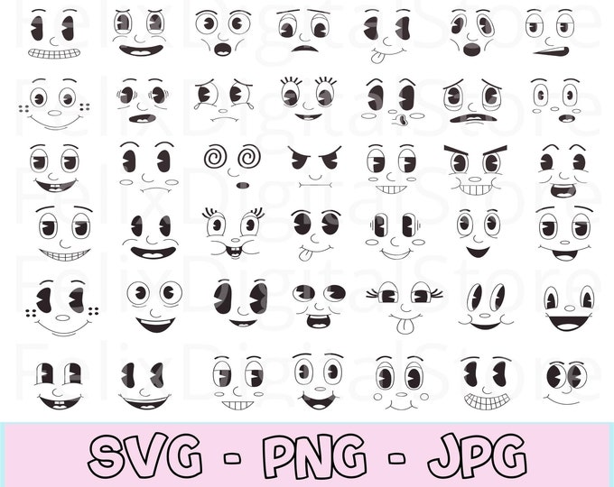 Funny Faces Svg, Png, Cute Faces Svg, Smiley Face Svg, Emoji Face Svg ...
